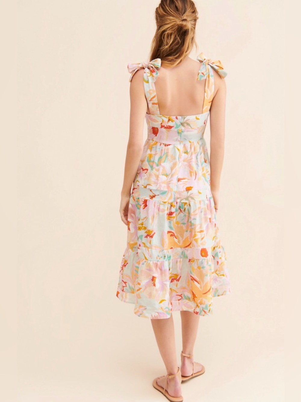 Kachel x Anthropologie Floral Linen Tie Strap Midi Dress Women’s Size 6 - Picture 2 of 8